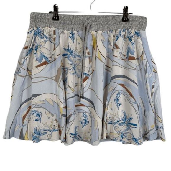Reiss Yasmine Swirl Print Mini Skirt in Blue / Gray Drawstring Waist Size 10 - Picture 3 of 13
